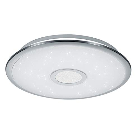 Trio Leuchten LED Deckenleuchte Osaka 678713006, Chrom, Acryl weiß mit Star Light Effekt, 30 Watt, Fernbedienung Helligkeit und Lichtfarbe einstellbar, Nachtlicht Funktion