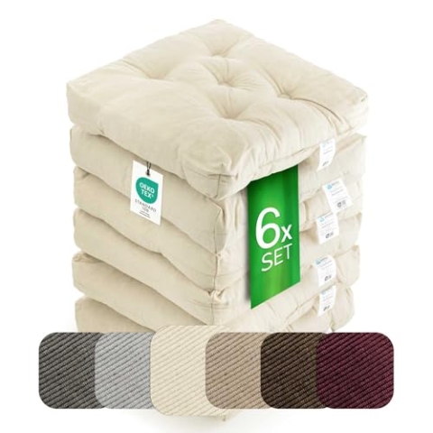 etérea Sitzkissen 42x42 cm 6er Set - Creme 8 cm hoch - Bodenkissen für Indoor, Outdoor, Küche, Garten, Auflage - Heidi Stuhlauflage - 6 Stück Stuhlkissen 40x40 cm Creme