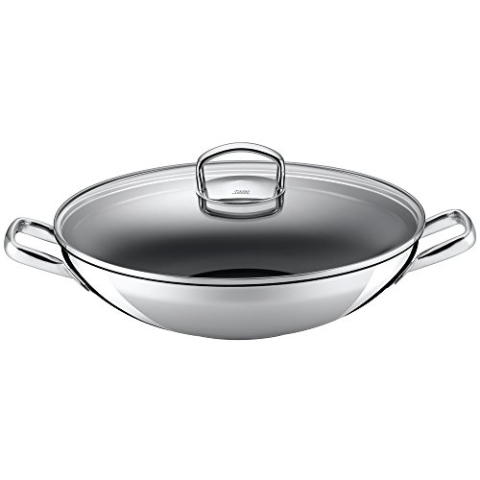 Silit Hongkong Wokpfanne Induktion 36 cm, mit Glasdeckel, Wok Induktion Edelstahl beschichtet, Keramikbeschichtung,