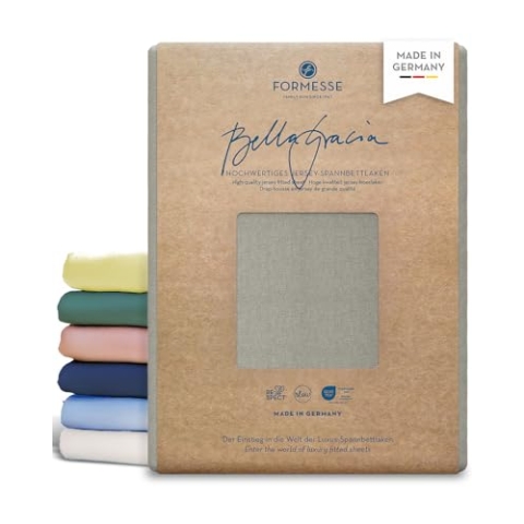 Formesse – Bella Gracia Jersey Spannbettlaken 90x190-100x220cm - bis 25cm Höhe - 97% Baumwoll-Kompaktgarn/Spannbetttuch aus Deutschland/Baumwoll Bettlaken mit Elasthan - Farbe Perlgrau