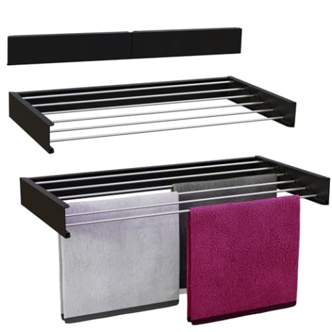 Vonia Wandtrockner schwarz 100 x 50 cm – ausziehbarer Wäschetrockner zur Wandmontage mit 6 m Trockenlänge – modernes Trockenregal aus Aluminium für Bad & Balkon