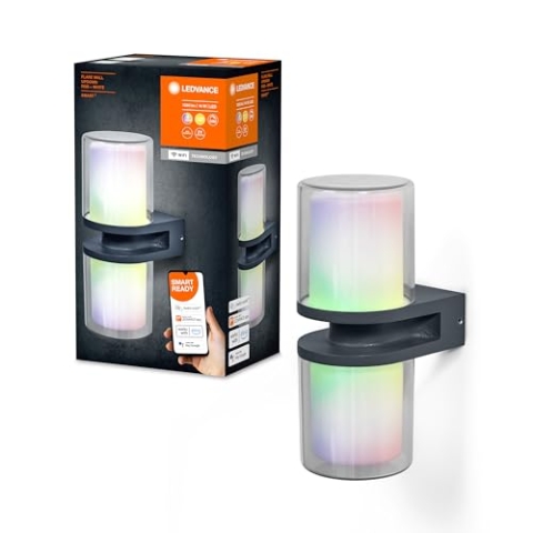 LEDVANCE SMART+ WI-FI UPDOWN FLARE RGBW - dimmbare LED Wandleuchte dunkelgrau für Außen aus beständigem Aluminium, RGB-Farbsteuerung, 14 W, 3000 Kelvin warmweiß, 1000 Lumen, IP44
