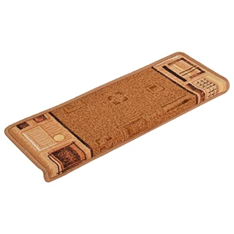 vidaXL Treppenmatten 15 STK., Stufenmatten mit Klebebändern, Treppenteppich Selbstklebend, Treppenstufenmatte Treppenschutz, 65x21x4cm Beige