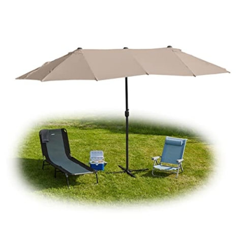 Relaxdays Doppelsonnenschirm, 460 x 270 cm, großer Sonnenschirm mit Kurbel, Garten & Terrasse, UV 30+, Ovalschirm, beige