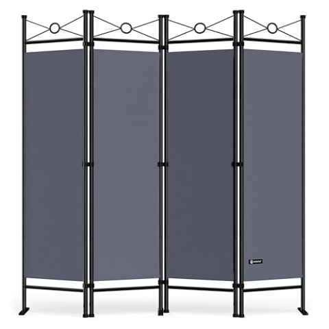 DEUBA® Trennwand 180x160cm 4 teilig Blickdicht Freistehend Faltbar Stabil Indoor Wohnzimmer Schlafzimmer Büro Raumteiler Spanische Wand Paravent Grau