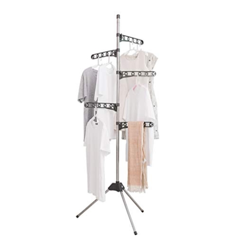 BAOYOUNI Faltbarer Wäscheständer für Hemden Klappbarer Kleiderständer Bügelwäscheständer mit 5 Verstellbare Arme Platzsparend Standtrockner für Innen und Außen, 32,5 x 70 x 185 cm, Grau