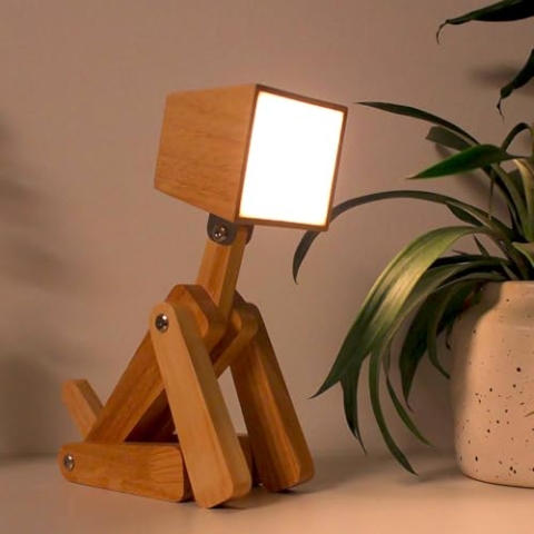 Winkee - Tischleuchte Charlie - Die treue Nachttischlampe mit Ladefunktion in Hunde Design | Dimmbare Holz Akku LED Tischlampe kabellos mit Touch