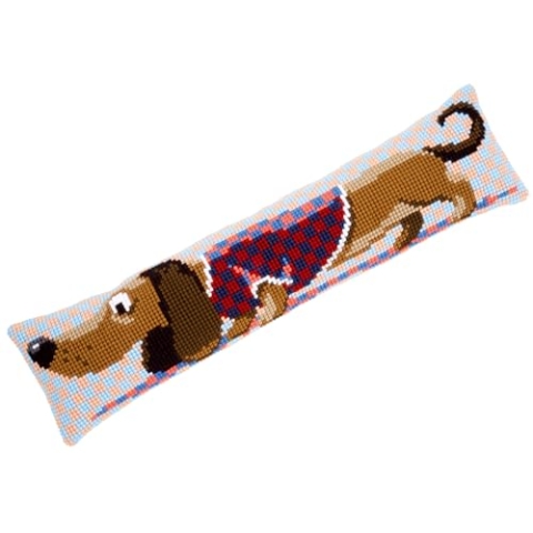 VERVACO Kreuzstich Stickpackungen Dekorative Zugluftstopper Vorgedruckt Kissen Dackel mit Jacke DIY Set Kreativ Set Für Erwachsene ca. 80 x 20 cm Bastelset Handwerker Haus Dekoration