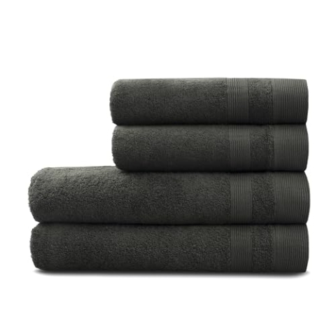 PandaHome Handtuch Set aus Baumwolle - 2 Badetucher, 2 Handtücher - 100% Baumwolle Towel, Schnelltrocknend Weich Saugstark 500 g/m² (Anthrazit)