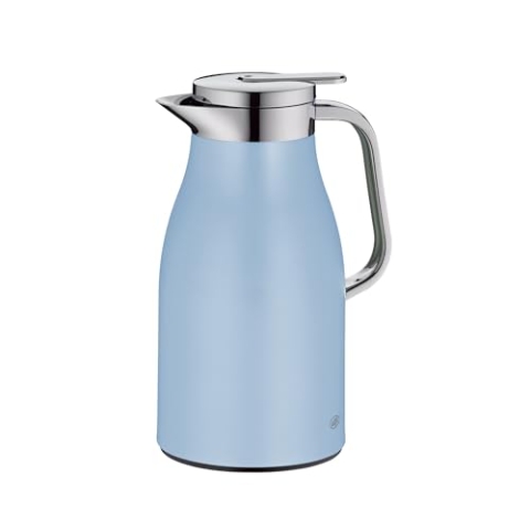 alfi SKYLINE 1,0l, pastel water, Edelstahl-Isolierkanne mit hygienischem Hartglaseinsatz, Drehverschluss mit bequemer Drucktaste, ergonomischer Griff, ideal als Kaffeekanne, Teekanne, BPA-frei