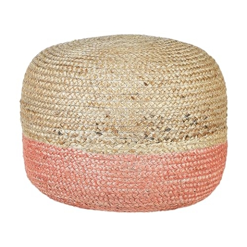 Beliani Pouf Jute beige/natürlich/rosa 50x50x40 cm Sitzhocker im Boho Stil Duki