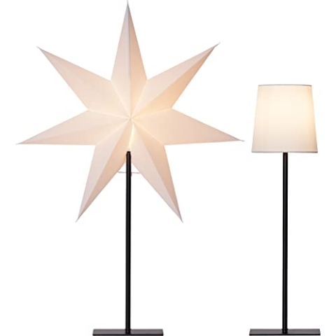 Stehlampe mit Wechselschirm Frozen von Star Trading, 3D Papierstern Weihnachten oder runder Lampenschirm in Weiß, Dekostern Stehleuchte mit Kabelschalter, E14, Höhe: 76 cm