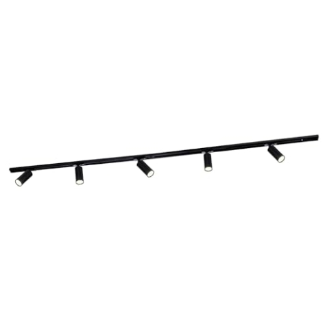 Ledvion - LED Stromschienenbeleuchtung 2M + 5 Stromschienenstrahler (5W, 2700K, Schwarz, Dimmbar), 1-phasige Stromschienenleuchte
