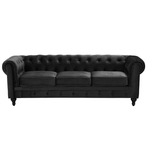 Beliani Klassisches Chesterfield Sofa Samtstoff Polstersofa schwarz Chesterfield