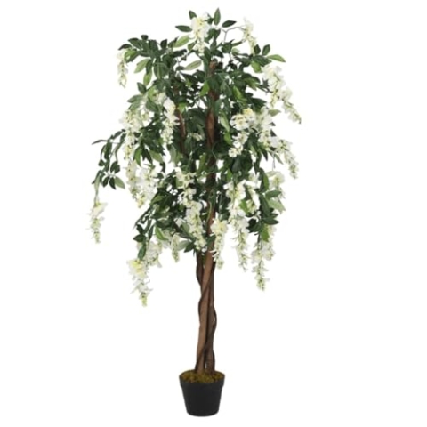 vidaXL Glyzinienbaum Künstlich, Kunstpflanze mit 560 Blättern, Kunstbaum Dekobaum für Innen Außen, Künstliche Pflanze Zimmerpflanze, Grün Weiß 80 cm