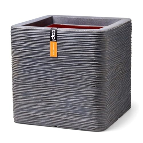 Capi Europe - Blumentopf quadratisch Rib NL - 40x40 - Dunkelgrau - Öffnung Ø32 - Blumentopf für den Innen- und Außeneinsatz - Bruchsicher - 100% recycelbar - KDGR903