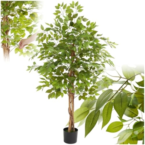 tectake® Ficus künstliche Zimmerpflanzen, Kunstblumen wie echt, künstliche Pflanzen, Deko Wohnzimmer, Küche, Badezimmer Deko, Schlafzimmer Deko, Frühlingsdeko, Fake Plant - 160 cm