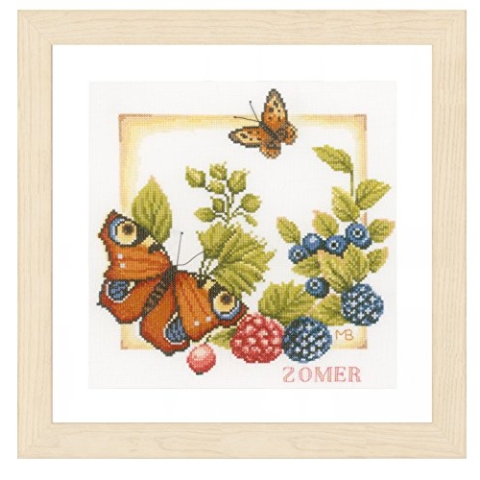 Lanarte Kreuzstich Stickpackungen Gezählter Kreuzstichbilder Set SOMMER Wanddekoration Handarbeit Set für Erwachsene 25 x 25 cm DIY Deko Bastelset Handwerker Kreative Geschenkset