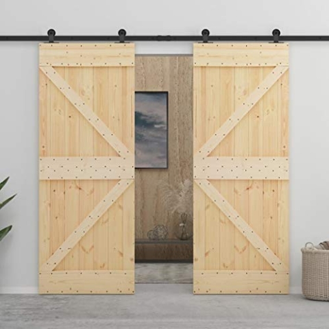 vidaXL Kiefernholz Massiv Schiebetür mit Beschlag Schiebetürsystem Schiebetürbeschlag Tür Holztür Holzschiebetür Laufschiene 100x210cm