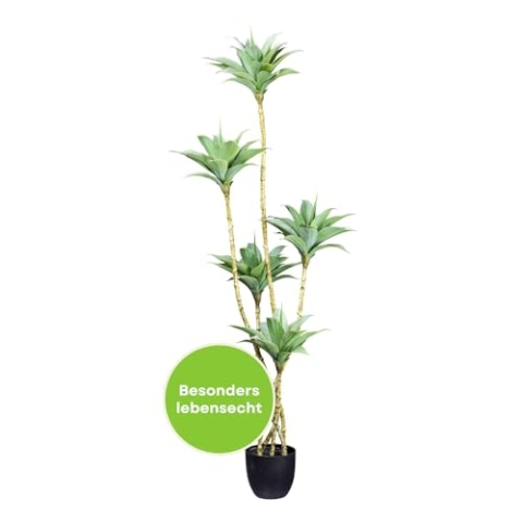 CREATIV green künstliche Agave Pflanze 160cm I künstliche Pflanzen ideal als Zimmer Deko I Pflanzen künstlich mit naturgetreuen & grünen Blättern I hochwertige Deko Pflanzen künstlich mit Topf