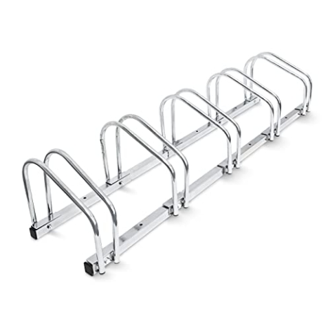 Relaxdays 4 x 5er Fahrradständer im Set, Mehrfachständer für je 5 Fahrräder, zur Boden- und Wandmontage, HBT 26 x 130 x 32 cm, Silber