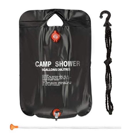 Relaxdays 9 x Campingdusche 20 l im Set, Solardusche Camping, zum Aufhängen, faltbar, mit Handbrause, Mobile Außendusche, schwarz