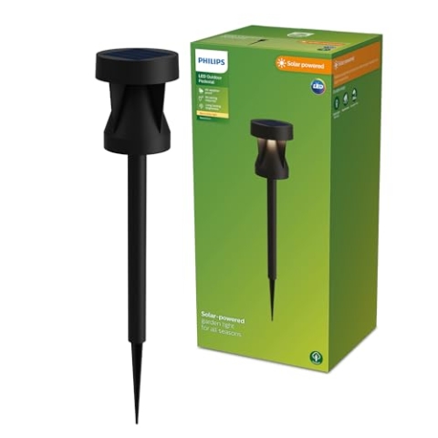 PHILIPS Avery Solar-Sockelleuchte für den Außenbereich, 2700K warmweißes Licht, 200 Lumen, Schwarz