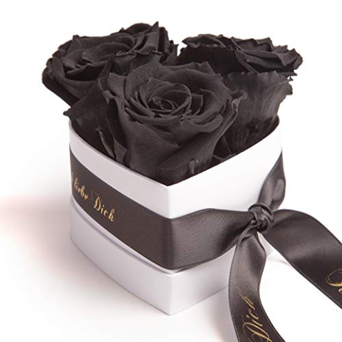 ROSEMARIE SCHULZ Heidelberg Infinity Rosen Rosenbox Herz - 10 x 12 cm 3 konservierte Schwarze Rosen haltbar 3 Jahre (Schwarz, Small)