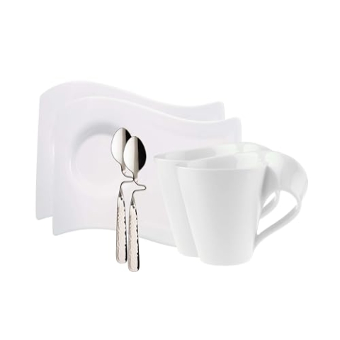 Villeroy & Boch – Newwave Caffè Kaffeetassen Set Mit Kaffeelöffel 6 Teilig Für 2 Personen, Spülmaschinenfest, Tassen Set, Kaffeeservice, Kaffee Set, Kaffeebecher Set, Premium Porzellan, Edelstahl