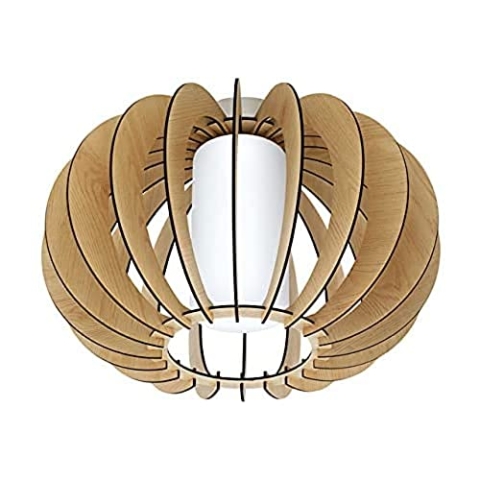 EGLO Deckenlampe Stellato 1, 1 flammige Deckenleuchte Vintage, Wohnzimmerlampe aus Stahl, Holz und Glas in Nickel-Matt, Ahorn, Weiß, Küchenlampe, Flurlampe Decke mit E27 Fassung