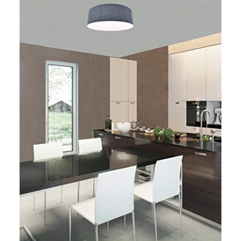 Trango 3139L LED Deckenleuchte mit 50cm Ø Sternenhimmel Stoffschirm in *GRAU* rund inkl. 3x E27 LED Leuchtmittel 3000K warmweiß Wohnzimmer Schlafzimmer Flur Gästezimmer Bürolampe Stoffdeckenleuchte