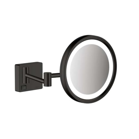 hansgrohe AddStoris - Kosmetikspiegel mit LED-Beleuchtung, Schminkspiegel mit Beleuchtung, Rasierspiegel mit 3-fach Vergrößerung, Mattschwarz, 41790670