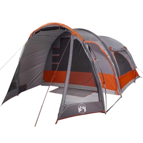 vidaXL Familienzelt 6 Personen, Campingzelt mit Steckverbindungssystem, Kabinenzelt mit E-Anschluss, Wurfzelt, Orange 185T Polyester