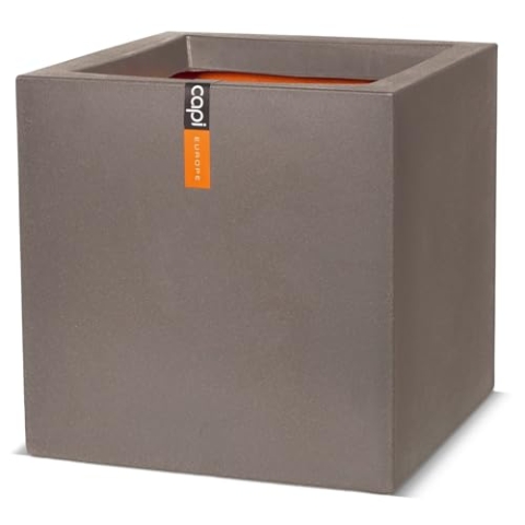 Capi Europe - Blumentopf quadratisch Smooth NL - 40x40 - Warm Taupe - Öffnung Ø32 - Blumentopf für den Innen- und Außeneinsatz - Bruchsicher - 100% recycelbar - KWT903