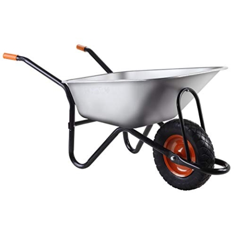 Fuxtec Schubkarre FX-WB6404G mit bis zu maximal 120kg Zuladung und max 90L Fassungsvermögen, Transportwagen aus verzinktem Stahl, ideal als Gartenkarre für ihre Geräte, inkl. Luftrad