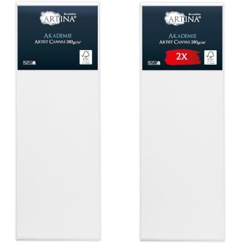 Keilrahmen Leinwand zum Bemalen 50x150 cm – Artina FSC® 2er Set bespannte Keilrahmen Leinwände zum malen für Acrylfarben Canvas 100% Baumwolle – Acryl Leinwand Rahmen