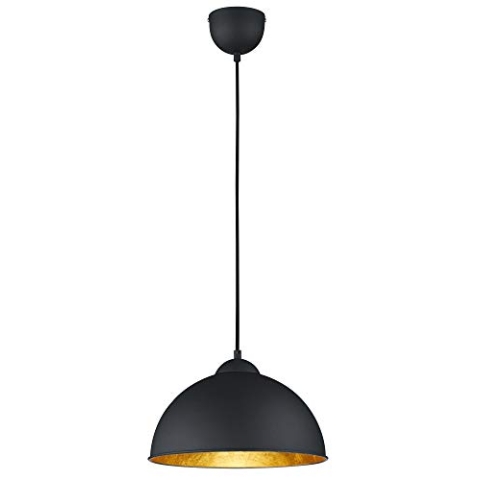 Reality Leuchten Pendelleuchte Hängeleuchte Jimmy, 1 x E27 ohne Leuchtmittel, Durchmesser 31 cm, Außen schwarz, Innen gold-farbig, R30121002