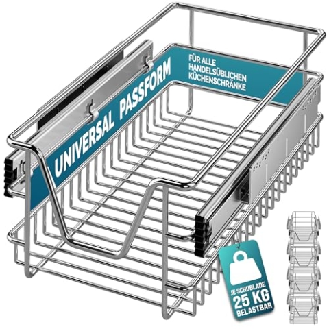 Casaria® 4x Teleskopschublade Schrankauszug Küche Schublade 30cm 25kg Belastbar Verchromt Korbauszug mit Zubehör Haushalt Küchenschrank Kleiderschrank