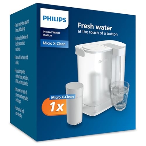 Philips Water Instant Water Filter - 3 l Fassungsvermögen, 1 l/min schneller Durchfluss, wiederaufladbar über USB-C, Weiß