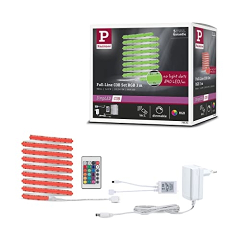 Paulmann 78864 SimpLED LED Strip Full-Line COB Komplettset 3m 22W 990lm 840LEDs/m RGB 24VA dimmbar Weiß Metall