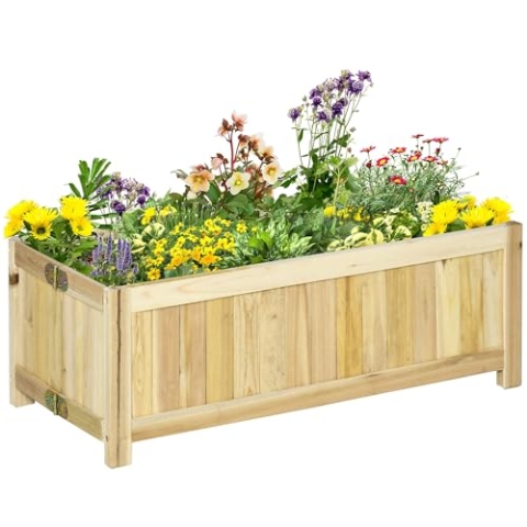 Outsunny Hochbeet, Klappbarer Pflanzkasten, Blumenkasten, Gemüsebeet für Garten, Terrasse und Balkon, aus Tannenholz, Natur, 70 x 30 x 25 cm