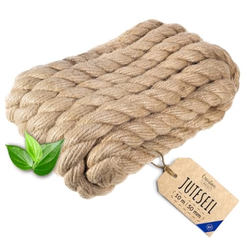 Creative Deco Juteseil Juteschnur | 10m Lang (Personalisierung alle 5m möglich) | 50mm Dickes Seil | Jute Hanfseil Tau Schnur | Gedreht Garn Kordel Naturfaser | Braunes Deko Seil Handlauf DIY Garten