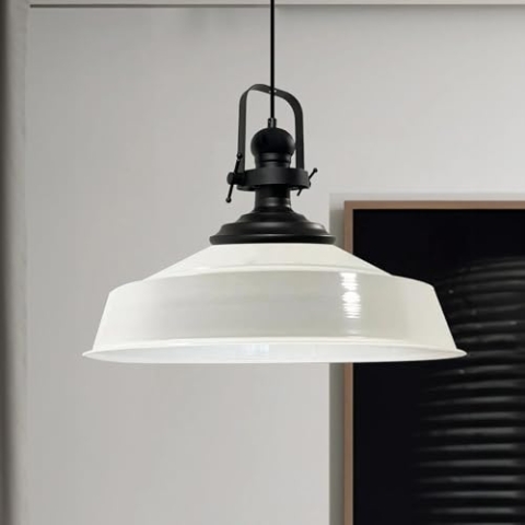 bamyum Asletl Hängelampe Industrial Metall Ø40 cm, Küchenlampe Weiß Vintage, Hängelampe Esstisch Vintage E27, Pendelleuchte, Wohnzimmerlampe Hängend, Pendelleuchte Esstisch