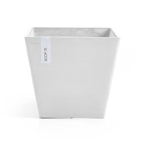 Ecopots Blumentopf Rotterdam Weiß - 30 x 30 cm quadratisch groß - Pflanzentopf aus Recycling Kunststoff - Übertopf modern für Indoor und Outdoor