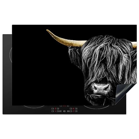 MuchoWow Herdabdeckplatte Ceranfeld Spritzschutz Küche Schottischer Highlander - Gold - Mantel - Tiere - Kuh 81x52 cm Induktionsherd Abdeckung Induktionskochfeld Ceranfeldabdeckung