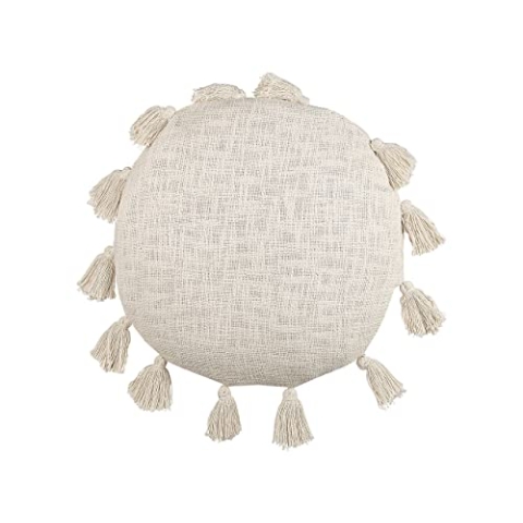 Dekokissen mit Füllung Quasten Baumwolle beige rund 45 cm Boho Madia
