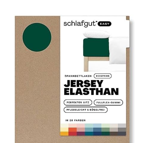 Schlafgut Easy Jersey Elasthan Boxspring Spannbettlaken 180x200 bis 200x220 Green Deep, Spannbetttuch aus superweicher Baumwolle mit Elasthan