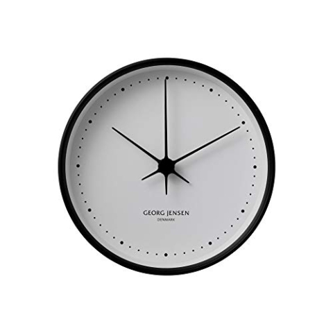Georg Jensen Koppel Wanduhr 22 cm, schwarzer Edelstahl mit weißem Ziffernblatt