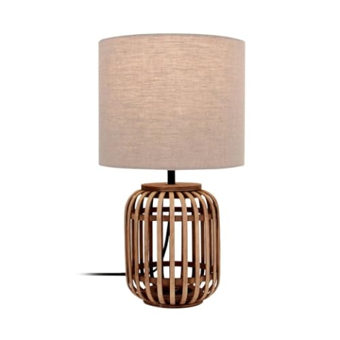 Lindby Tischlampe Marzanna (Landhaus, Vintage Rustikal) aus Textil (1 flammig E27) - Nachttischleuchte Schreibtischlampe Nachttischlampe Wohnzimmerleuchte