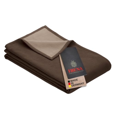 Ibena Stockholm Bio Wolldecke 140x200 cm - 100% Baumwolle, Made in Germany, Baumwolldecke braun Hellbraun zweifarbig